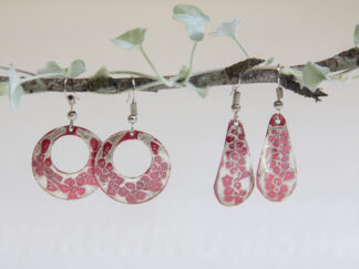 Etched Metal Earrings ~ Red Teardrop